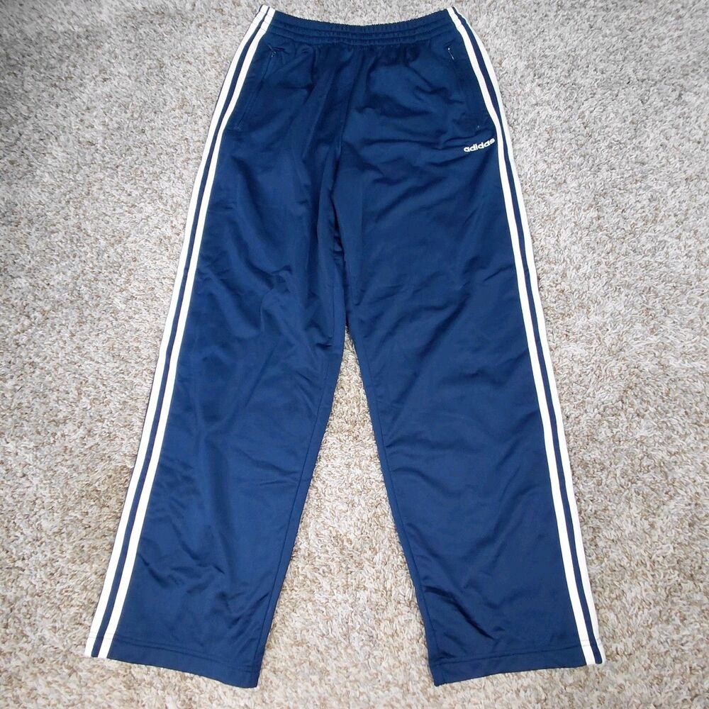Vintage Adidas Pants Mens Large Navy Blue Track Tearaway Snap Button Y2K Baggy